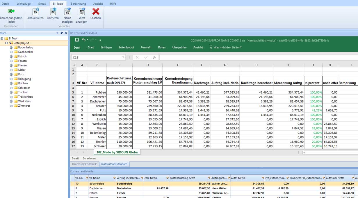 Kostensteuerung mit Excel und SIDOUN Globe